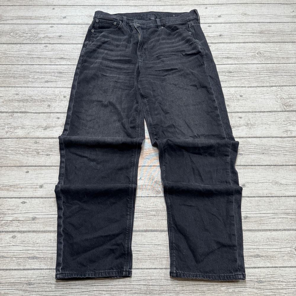 American Eagle Jeans Women's 10 Black Faded Denim High Rise Straight Leg Relaxed